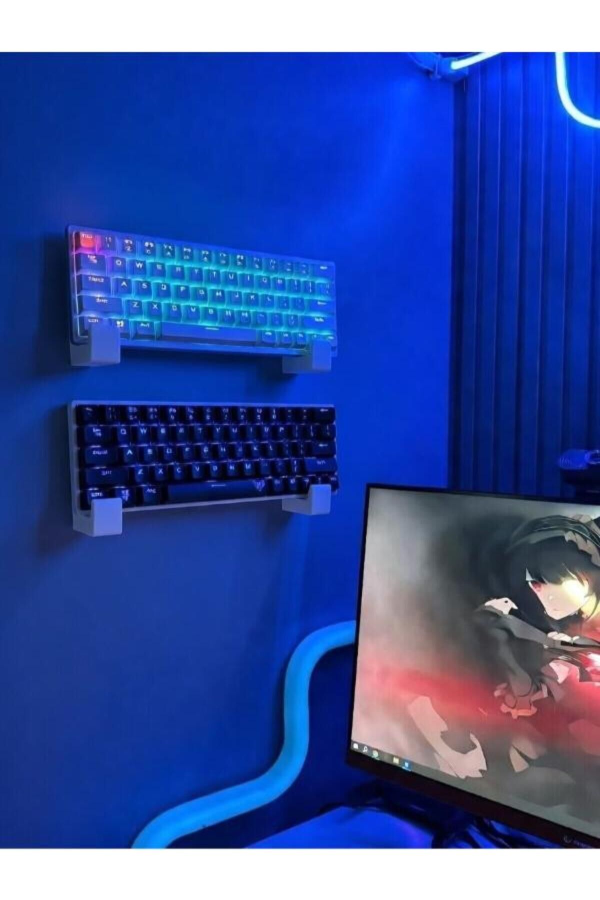 Stand Masaüstü Tutucu Organizer GAMER BEYAZ Duvara Monte Klavye Standı – Çift Taraflı Bant ile Kolay Kurulum Pratik Kullanım Yer Tasarrufu Sağlayan