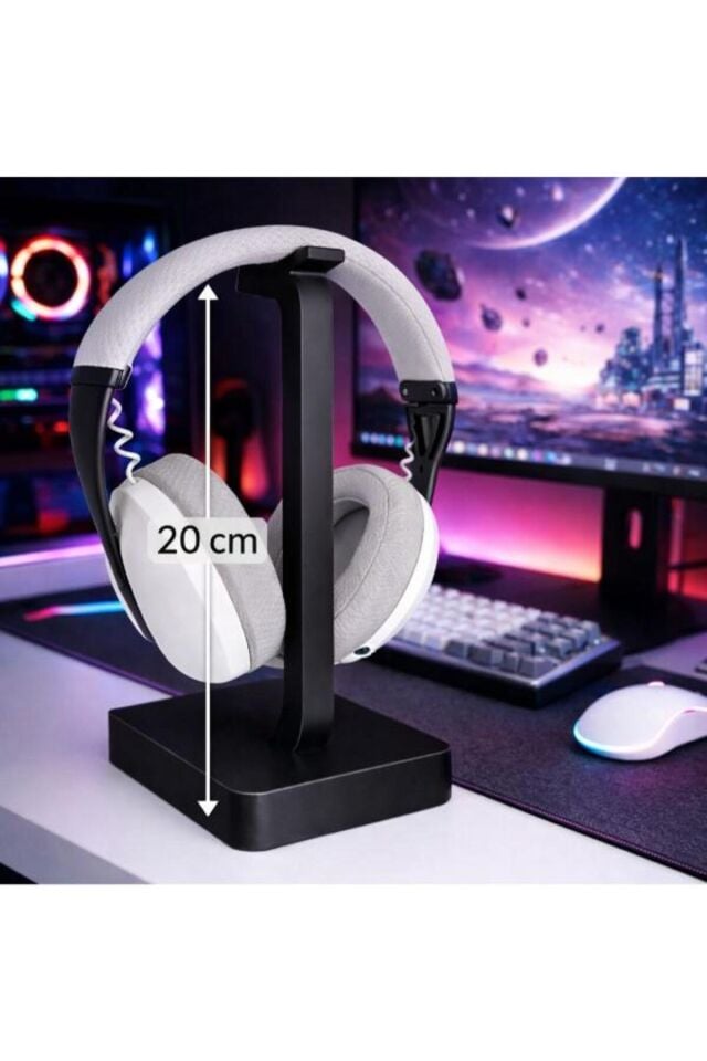 Kulaklık Standı Gaming Masaüstü Tutucu SİYAH Gamer - Dekoratif 20cm Pratik Kullanım Yer Tasarrufu Sağlayan