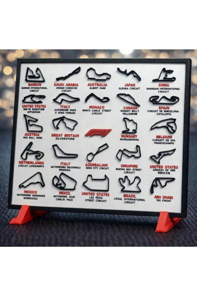 Stand Masaüstü Tutucu Organizer F1 Pistleri 3D Çerçeve - Formula 1 Yarış Pisti Dekoratif Tablo-Duvara Asılabilir & Standlı Pratik Kullanım Yer Tasarrufu Sağlayan
