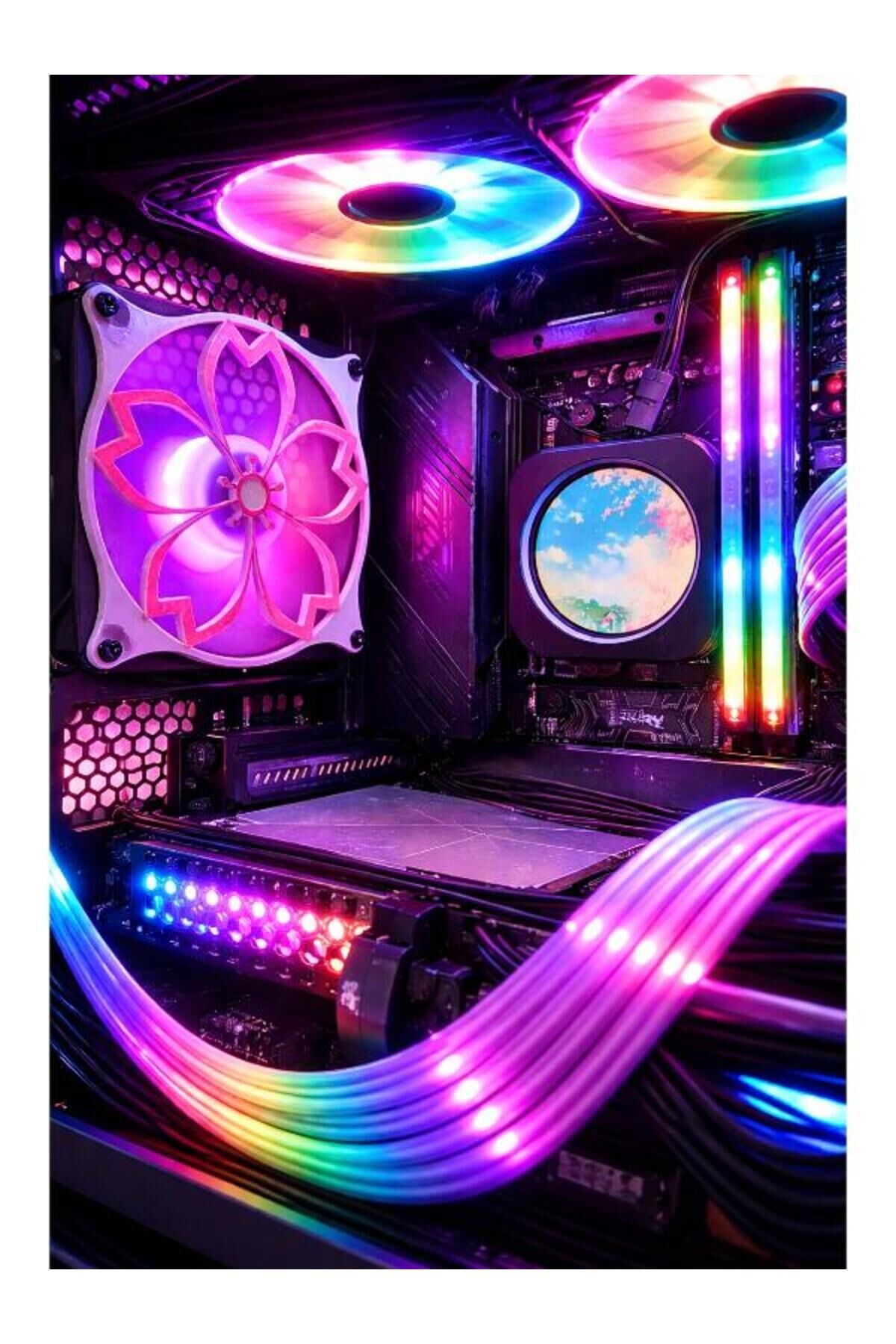 Yayıncı Aksesuarı Organizer Düzenleyici Gamer Setup Dekor – 3 ADET -Estetik Sakura Fan Önü Kapak (120mm)-RGB PC Kasa Dekoru Pratik Kullanım Yer Tasarrufu Sağlayan