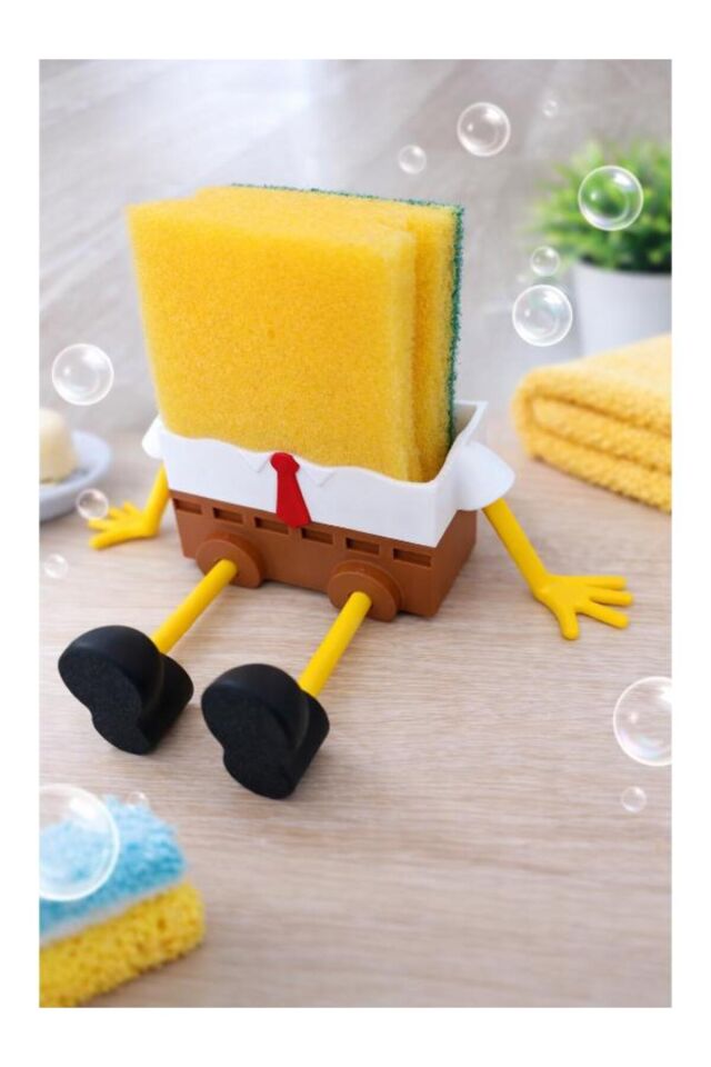 Stand Masaüstü Tutucu Organizer Sünger Bob Temalı Eğlenceli Lavabo Kenarı | Mutfak Bulaşık Standı Pratik Kullanım Yer Tasarrufu Sağlayan