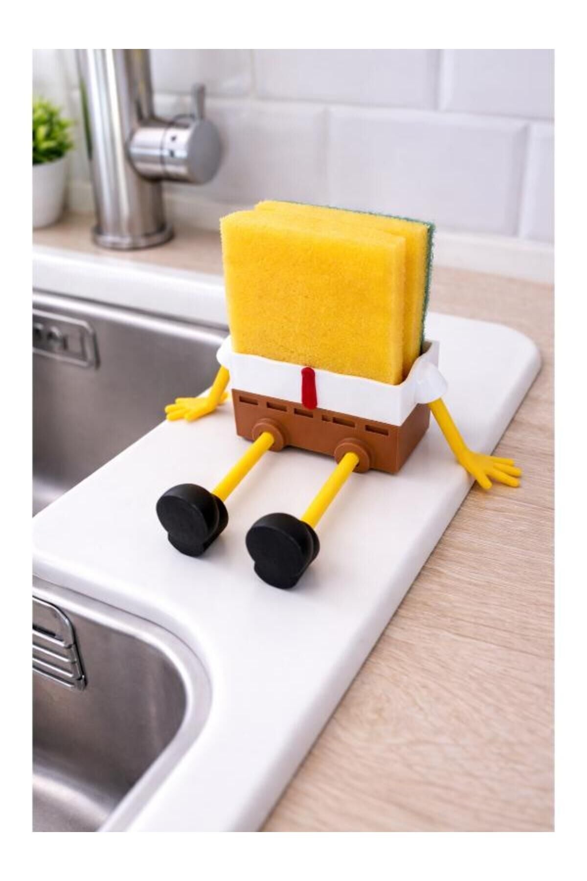 Stand Masaüstü Tutucu Organizer Sünger Bob Temalı Eğlenceli Lavabo Kenarı | Mutfak Bulaşık Standı Pratik Kullanım Yer Tasarrufu Sağlayan