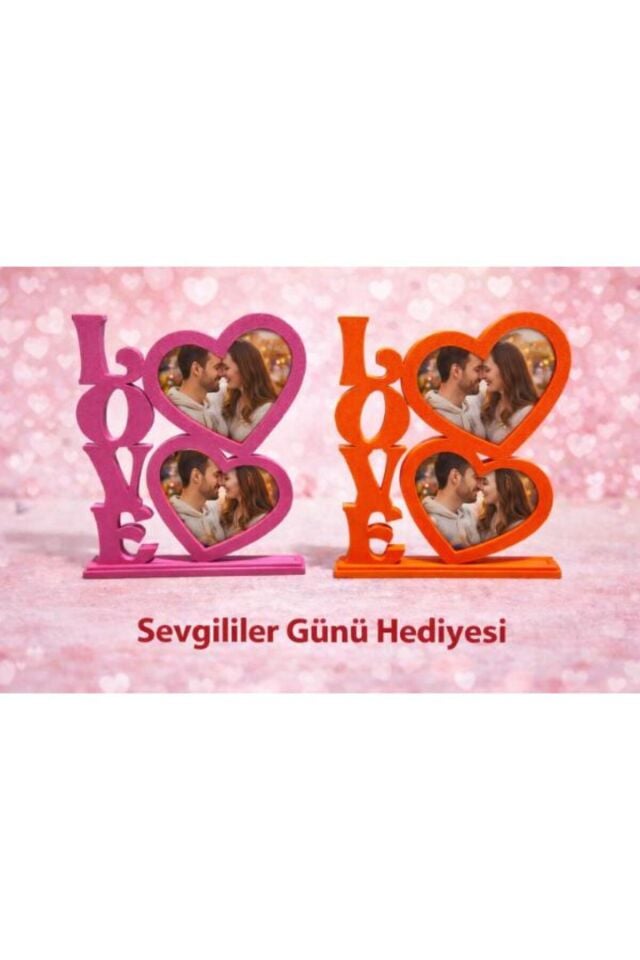 Çerçeve Organizer Düzenleyici LOVE İkili Kalpli Masaüstü Fotoğraf Çerçevesi – Sevgililer Günü Romantik Dekor Hediyelik Pratik Kullanım Yer Tasarrufu Sağlayan