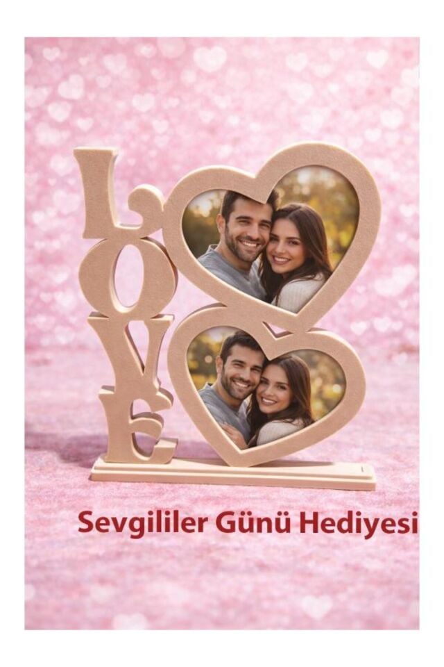 Çerçeve Organizer Düzenleyici LOVE İkili Kalpli Masaüstü Fotoğraf Çerçevesi – Sevgililer Günü Romantik Dekor Hediyelik Pratik Kullanım Yer Tasarrufu Sağlayan