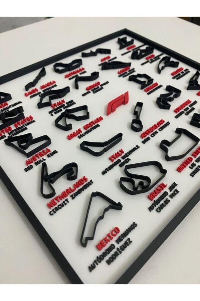 Tablo Organizer Düzenleyici F1 Pistleri 3D Çerçeve - Formula 1 Yarış Pisti Dekoratif Pratik Kullanım Yer Tasarrufu Sağlayan