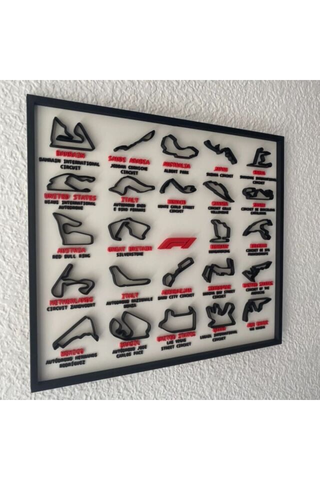 Tablo Organizer Düzenleyici F1 Pistleri 3D Çerçeve - Formula 1 Yarış Pisti Dekoratif Pratik Kullanım Yer Tasarrufu Sağlayan