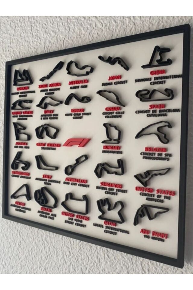 Tablo Organizer Düzenleyici F1 Pistleri 3D Çerçeve - Formula 1 Yarış Pisti Dekoratif Pratik Kullanım Yer Tasarrufu Sağlayan